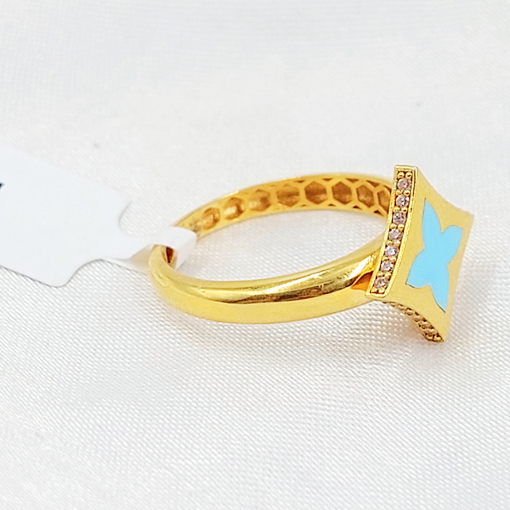 Enameled & Zircon Studded Star Ring Made of 21K Gold by Saeed Jewelry 