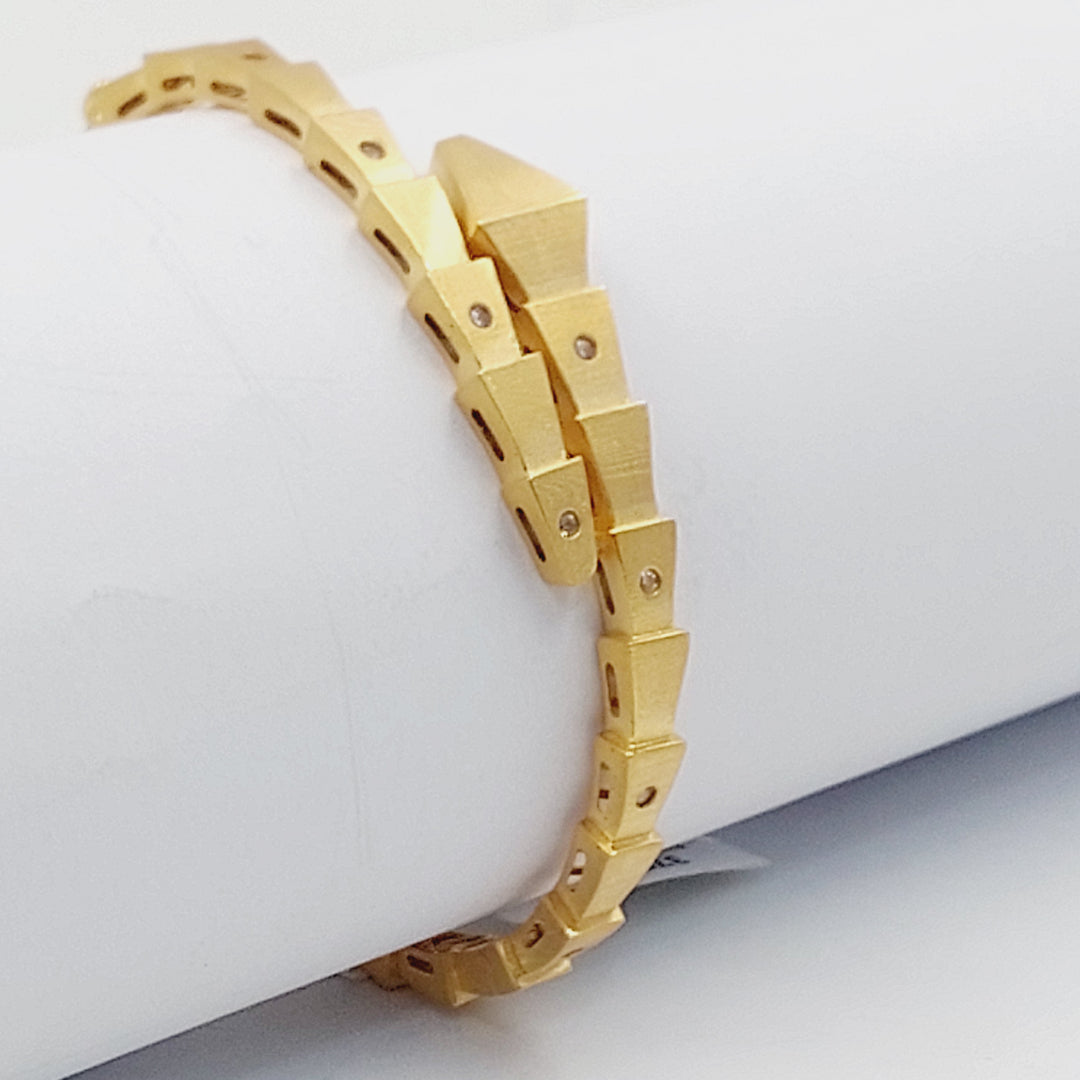 Zircon Studded Snake Bangle Bracelet Made of 21K Gold by Saeed Jewelry 