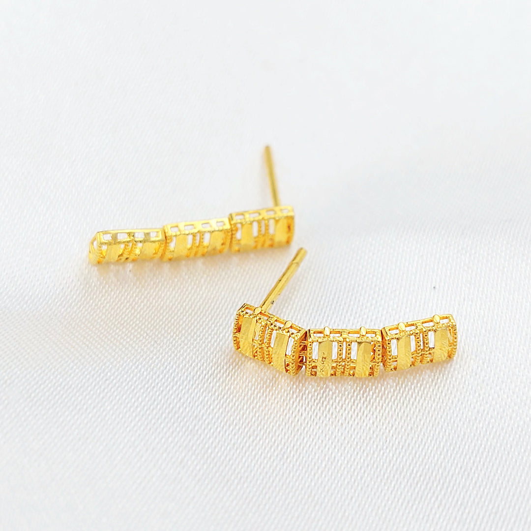 21K Gold Textured Bar Stud Earrings