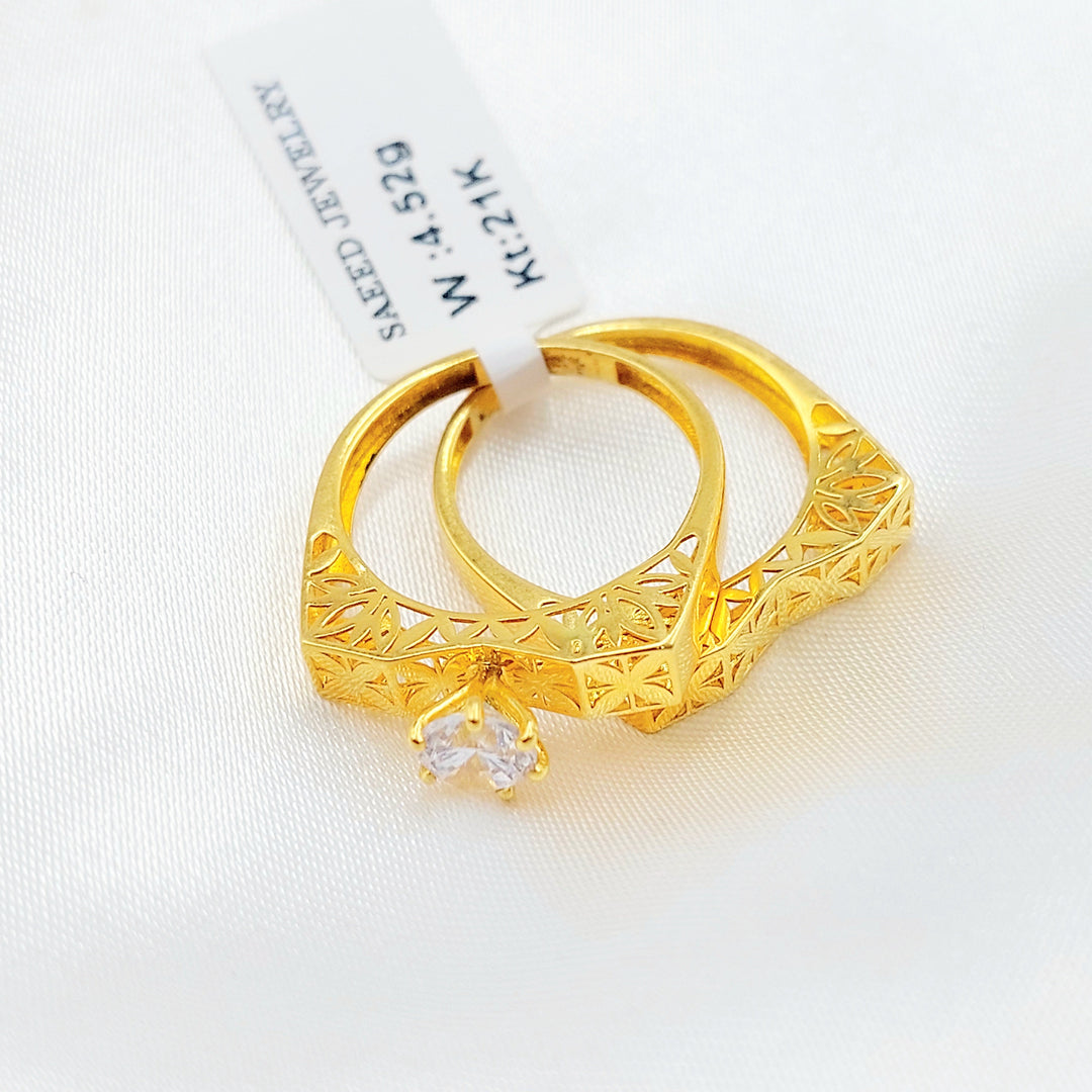 21K Gold Floral Bridal Ring Set