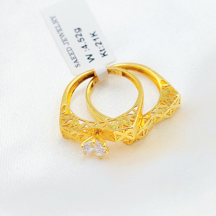 21K Gold Floral Bridal Ring Set