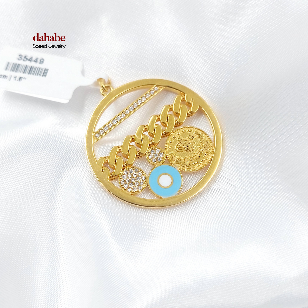 21K Gold Enameled Coin Frame Pendant