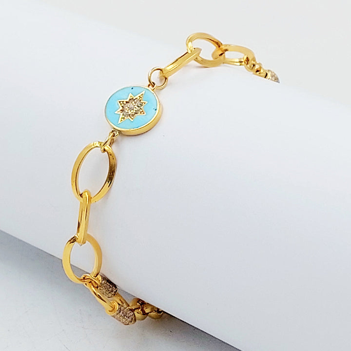 Zircon Studded Cuban Links Bracelet Made of 21K Gold by Saeed Jewelry 