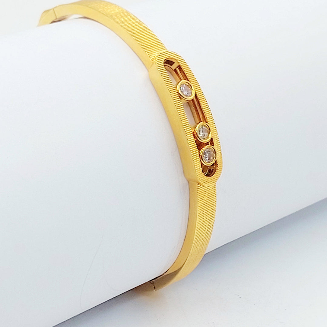 Zircon Studded Paperclip Bangle Bracelet Made of 21K Gold by Saeed Jewelry 