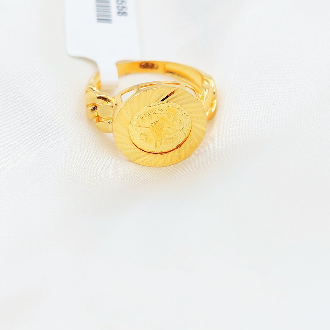 21K Gold Ottoman Coin-Inspired Ring with Red Accents