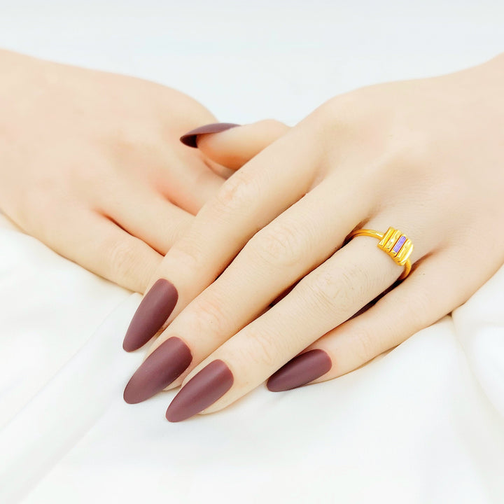 21K Gold Purple Accent Bar Ring