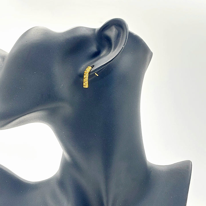 21K Gold Textured Bar Stud Earrings