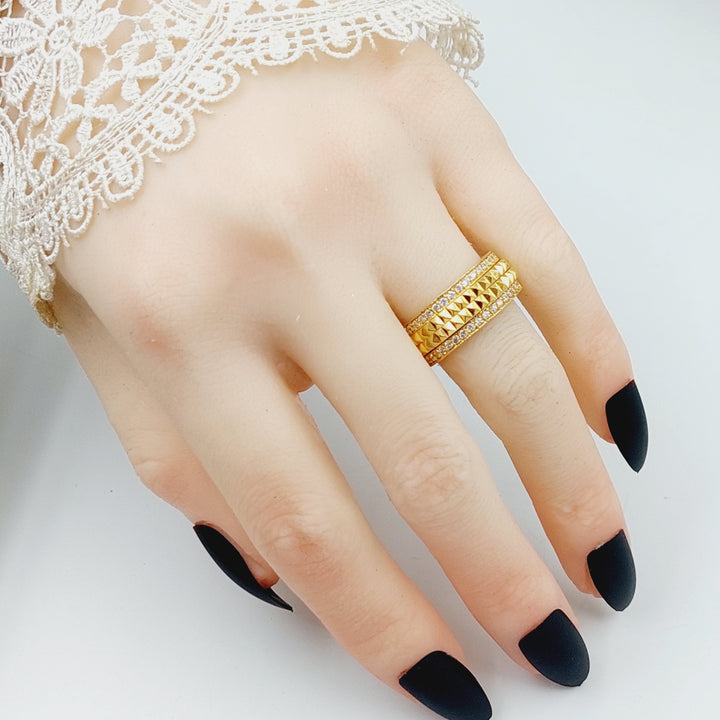 21K Gold Zircon Studded Pyramid Wedding Ring by Saeed Jewelry - Image 2