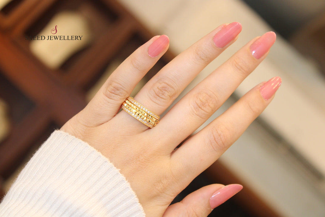 21K Gold Zircon Studded Pyramid Wedding Ring by Saeed Jewelry - Image 5
