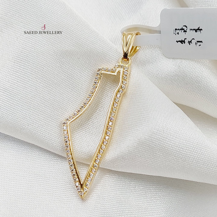 18K Gold "Zircon Studded Palestine Pendant" By Saeed Jewelry